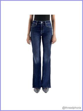 Mid Rise Stretch Flare Jeans 70s Bootcut Denim Bell Bottoms